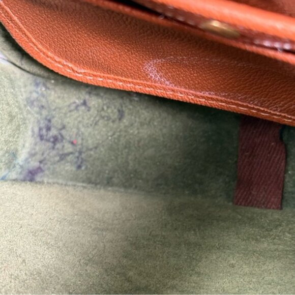 Vintage Dooney & Bourke Evergreen/Tan Leather Med Surrey Carrier Crossbody Bag - Picture 11 of 16